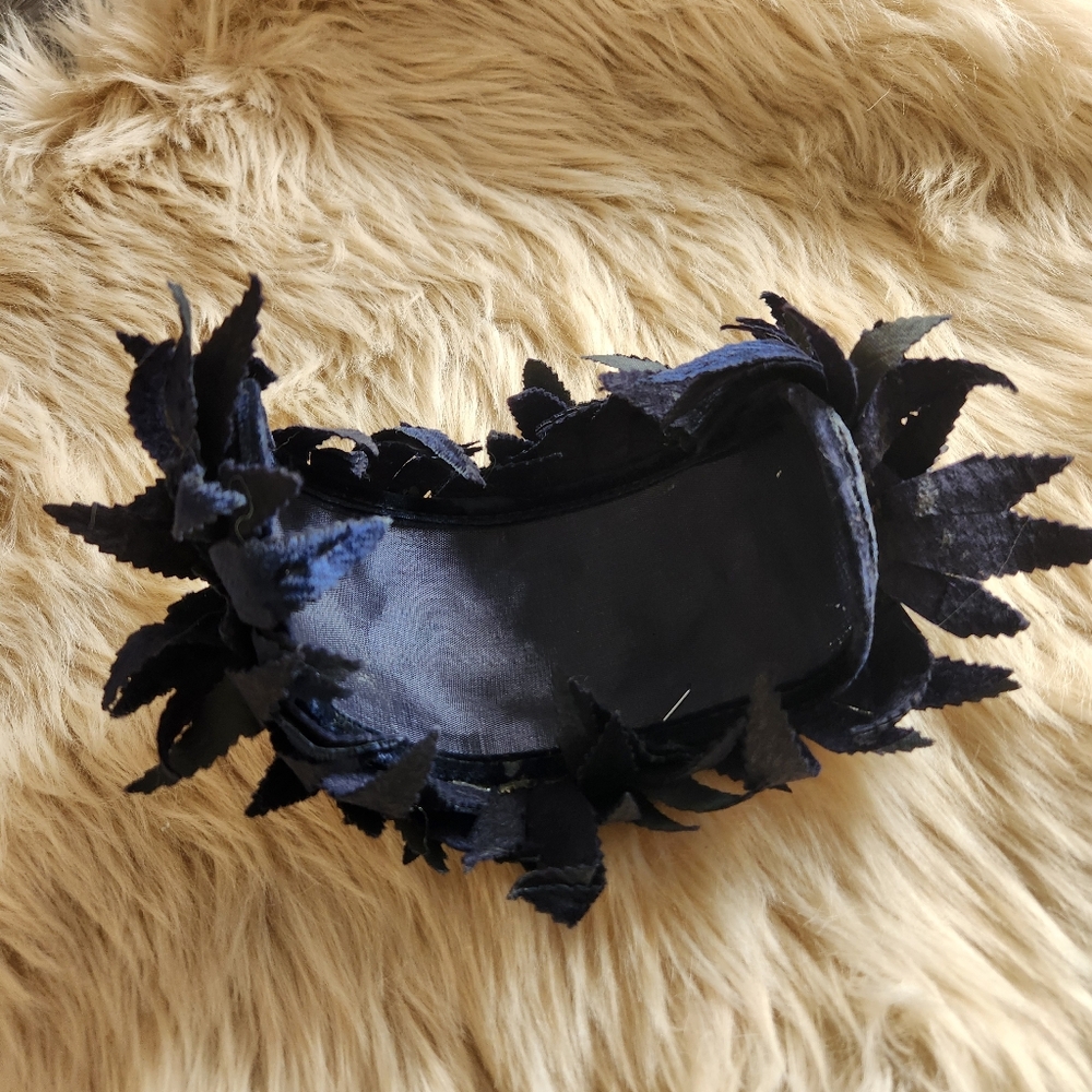 1950s Vintage Velvet Floral Fascinator Hat Navy Blue - Picture 4 of 8